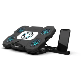 inca INC-614GMS Gaming Laptop Kühler – 5 Lüfter (2600RPM), Höhenverstellbarer Notebook-Ständer mit Handyhalterung, für 9–17 Zoll Laptops – Schwarz/Blau