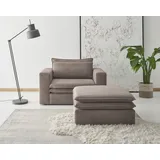 Home Affaire Sessel PIAGGE Cord 125 x 83 x 210 cm Braun mit Hocker