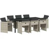vidaXL Garten Essgruppe 9 pcs Hellgrau Poly-Rattan