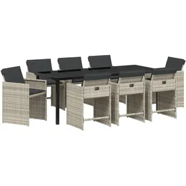 vidaXL Garten Essgruppe 9 pcs Hellgrau Poly-Rattan