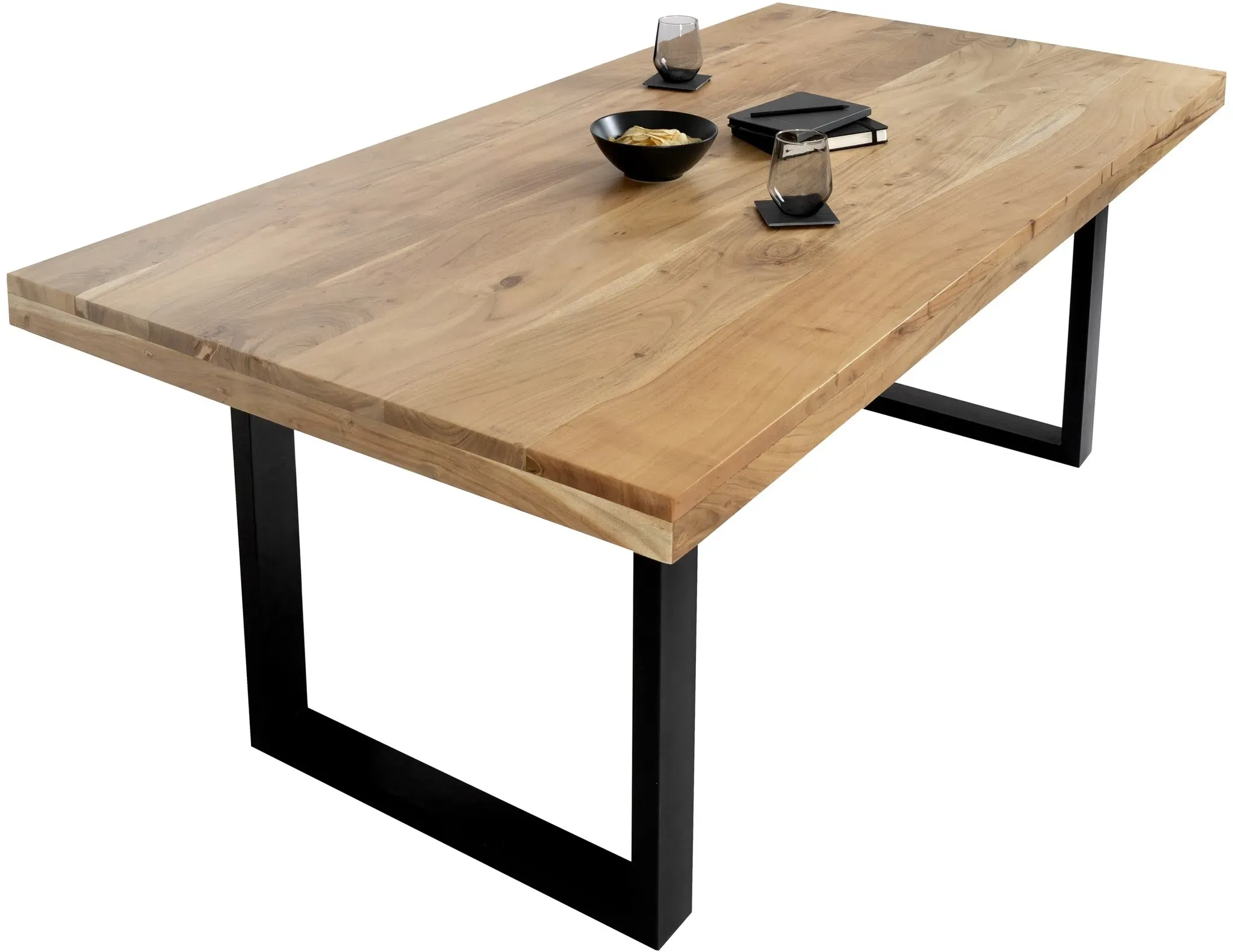 Esstisch Akazie Natur 240 x 100 cm massiv gerade Tischkanten U-Gestell schwarz RIO