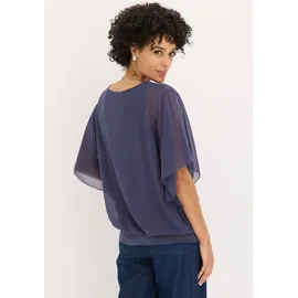 bonprix Chiffonbluse mit Untertop, blau, Gr.54, festliche Chiffonbluse mit Fledermausärmeln und elastischem Bund