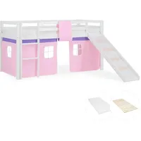 Homestyle4u Hochbett mit Rutsche 90 x 200 cm Kiefer massiv weiß rosa