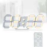 KOSUMOSU LED-Uhr, Digitaluhr, Wanduhr, 24.6 cm, Nachttischuhr für Schlafzimmer, Wohnzimmer, Büro, Klassenzimmer, Nachtlicht, Temperatur, Fernbedienung (warmes Licht)