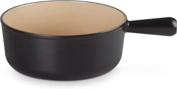LE CREUSET Emaille Gusseisen Fondue-Set Mattschwarz 24 cm für Käse- und Schokofondue