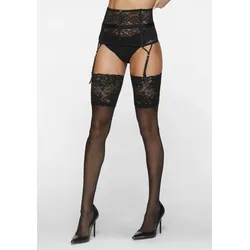 Halterlose Feinstrümpfe LASCANA, Damen, Gr. 60-62, schwarz, Polyamid, Elasthan, normal, Socken, mit breitem Spitzenband