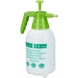 Relaxdays Drucksprüher, 1,5 Liter, einstellbare Messingdüse, Garten, Bewässerung, Schädlingsbekämpfung, PE, weiß/grün