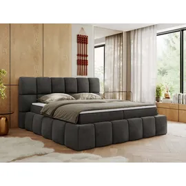 MKS Meble Boxspringbett 160x200 cm mit Bettkasten, Bett mit Matratze H3... Boxspringbett mit Topper T25 - NIRA - Dunkelgrau Velvet - H3