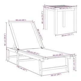 vidaXL Sonnenliege mit Tisch Creme Massivholz Akazie und Textilene