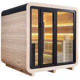 AWT Saunahaus Gartensauna Außensauna THE CUBE X2 , Hemlock, 225x225, 9kW Cilindr