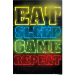 Poster REINDERS "Poster Zocken Eat sleep game repeat", bunt (farbe bild(er): mehrfarbig), B:61cm H:91,5cm, Papier, Bilder