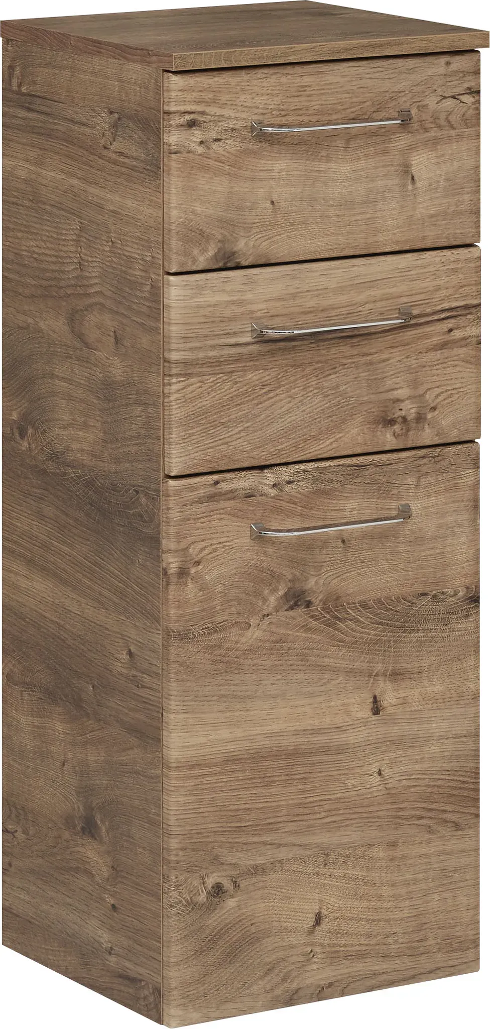 Unterschrank SAPHIR "Quickset Badschrank mit 1 Tür und 2 Schubladen, 35 cm breit" Schränke Gr. B/H/T: 35cm x 90,5cm x 33cm,, braun (eiche ribbeck/eiche ribbeck) Bad-Unterschrank Unterschrank Badezimmer-Unterschrank inkl. Türdämpfer, Griffe in Chrom Glanz