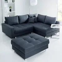 Riess-Ambiente Moderne Wohnlandschaft KENT 220cm anthrazit Ecksofa Federkern inkl. Hocker und Kissen