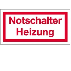 Schild Notschalter Heizung, Kunststoff, 80x40 mm
