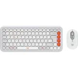 Logitech POP Icon Combo, Kabellos, Bluetooth, Scherenschalter, QWERTZ, Orange, Weiß, Maus enthalten