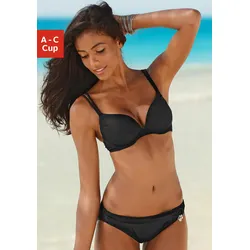 Push-Up-Bikini S.OLIVER, Damen, Gr. 34, Cup C, schwarz, Microfaser, Polyamid, Bikini-Sets, mit Zierring an der Hose