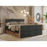 MKS Meble Doppelbett, Boxspringbett ALBERO 2 KING DUO mit zwei 7 Härtezonen Multipocket-Matratzen, genähtes Kopfteil und Front, Bettkästen - 180... - Dunkelgrau