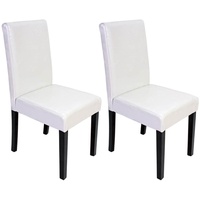 2er-Set Esszimmerstuhl Stuhl Küchenstuhl Littau ~ Leder, weiß, dunkle Beine