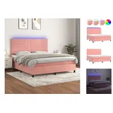 vidaXL Boxspringbett mit Matratze & LED Rosa 160x200 cm Samt