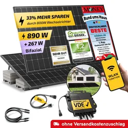 Balkonkraftwerk 880W/800W Solaranlage mit Garten Halterung Steckerfertig Komplettset Photovoltaik Anlage 800W, Kabellänge: 5m