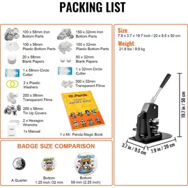 Vevor Knopfmacher-Maschine, mehrere Größen 58 + 32 mm Abzeichen-Stanzer-Set, Kinder DIY Geschenke Pin Maker, Knopfherstellung Zubehör mit 500 St... - Rot