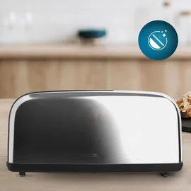 Cecotec Toastin' time 850 Inox Long Lite, 850 W, 2 Scheiben Brot, 3,8 cm breiter Schlitz, Brötchenaufsatz und Krümelschublade, Edelstahl