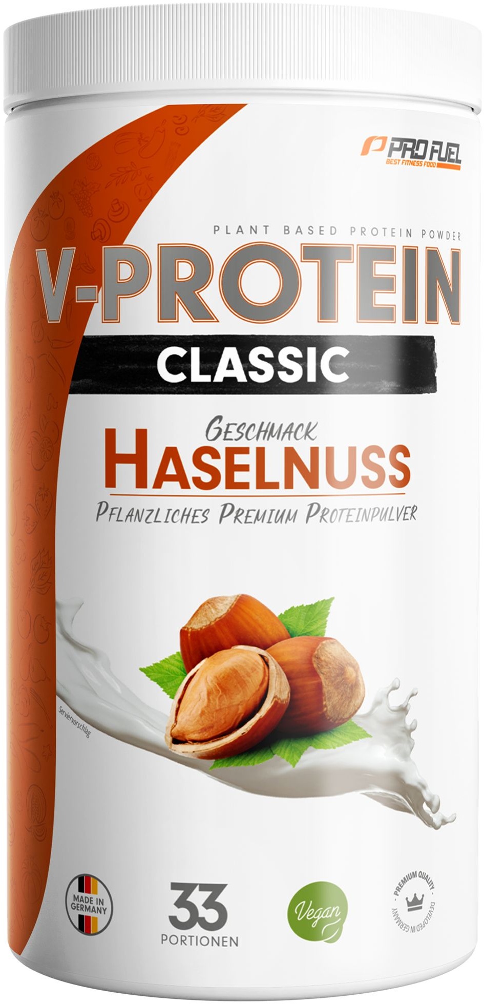 ProFuel - V-Protein Classic Haselnuss veganes Proteinpulver mit 76% Protein Pulver 1000 g