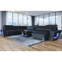 Sofa Dreams Wohnlandschaft Leder Sofa Couch Catania XXL U Form Ledersofa, mit LED, wahlweise mit Bettfunktion als Schlafsofa, Designersofa schwarz