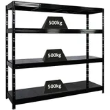 Proregal Schwerlastregal Metall 180x200x60cm schwarz 4 Stahlplatten-Ebenen Fachlast 500kg