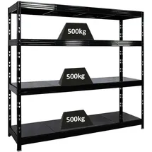 Proregal Schwerlastregal Metall 180x200x60cm schwarz 4 Stahlplatten-Ebenen Fachlast 500kg
