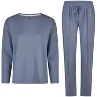 By Louise Schlafanzug Damen Hausanzug Loungewear Homewear Set Langarm & Hose – Blau blau XL