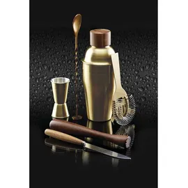 Barcraft Cocktail Set 6-teiliges Barkeeper Set mit Shaker und Sieb 12 x 17 x 22 cm Gold Messing und Holz