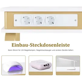 Barberpub Schreibtisch mit Schubladen für Nagelstudio, Manikürtisch mit 3 Steckdosen, Schminktisch ohne Spiegel Weiß-gold, Nageltisch aus Holz Metallgestell, Nagelfrisiertisch, 50x110x80,5cm, 2484 - Weiß