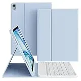 zoyu Hülle mit Tastatur für iPad Air 11 Zoll 2025/2024, für iPad Air 10,9 Zoll 2022/2020 5./4. Generation, Magnetische Abnehmbare Bluetooth-Tastatur, TPU- und PU-Stoßfeste Hülle, QWERTZ, Hellblau
