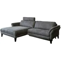 KAWOLA Sofa MALTA Ecksofa Stoff grau mit Kopfstütze Recamiere
