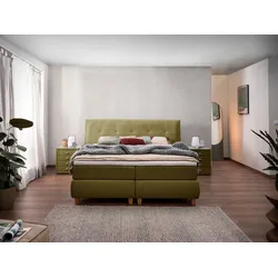 Boxspringbett ALINA "Luella", grün (olivgrün tcm 333), B:204cm L:214cm, Komplettbetten, Boxspringbett, ADA trendline Boxspringbett, inkl. Matratze und Viscoschaum-Topper