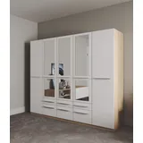 Priess Kleiderschrank PRIESS "Schrank Garderobe Wäscheschrank Barcelona in 5 Breiten", weiß (eichefarben artisan, weiß), B:230cm H:193cm T:54cm, Holzwerkstoff, Schränke, Kleiderschrank, viel Stauraum, geräumige Schubkästen, mit Spiegel, MADE IN GERMANY