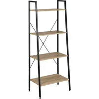 Standregal Leiterregal Bücherregal Mit 4 Ablagen, Für Wohnzimmer, Schlafzimmer Hochregal Dunkelbuche 60x35x148 Cm, Hell Eiche+schwarz - Woltu