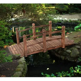 Costway Holzbrücke Gartenbrücke Teichbrücke Zierbrücke mit Geländer 150 x 67 x 55 cm Braun