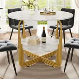 Sweiko Runder Esstisch (80×80×76cm), Küchen-Esstisch, runder Couchtisch für 4 Personen, kleine runde Platte in der Mitte zur Aufbewahrung, geei...