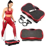 Gymtek® Vibrationsplatte Vibrotrainer - bis 180kg - 5 Ausbildungsprogramme, 99 Stufen - 2 Expanderbänder - Bluetooth, Fernbedienung, LCD, Lautspr... - Rot