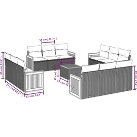 vidaXL 13-teiliges Gartensofa-Set mit Kissen, grau, Polyrattan - Grau