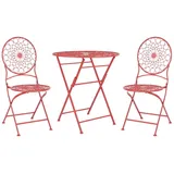 Beliani Garten Bistro Set Rot Eisen Faltbar mit 2 Stühlen und Tisch für den Außenbereich UV-Rostbeständigkeit französischer Retro-Stil - Rot