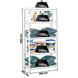 Simon Rack SimonRack Schwerlastregal, Lagerregal, 180x80x40 Metallregal Kellerregal, Biegestelle 100 kg, 5 Fachböden, Weiss - Comfort
