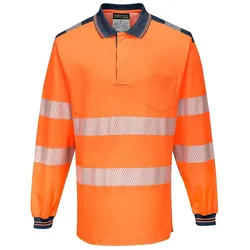 Portwest  PW3 Warnschutz Polo-Shirt langarm in Orange/Blau, Gr. S