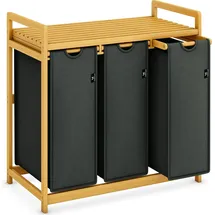 ADEL DREAM AdelDream Wäschekorb mit Bambusrahmen 150 l, 3 Fächer Wäschesammler Grau - Grau