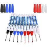 UNOLIGA Tieflochmarker, 10pcs Bohrlochmarker, 30mm Langlochmarker, Markierungsstift Baustelle, Permanentmarker für Zimmermannsarbeiten, Markierstift Bohrloch (Schwarz Rot Blau Weiß)