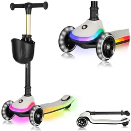 lionelo Kinder Balance-Roller RGB Mey ab 3 Jahren bis 50 kg, LED-Beleuchtung auf dem Trittbrett, und faltbar mit Korb - beige