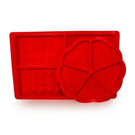 Intirilife 2er Set Backformen in runder Herzformen und Rechtecke aus Silikon Waffelformen Rot - Gr.: onesize