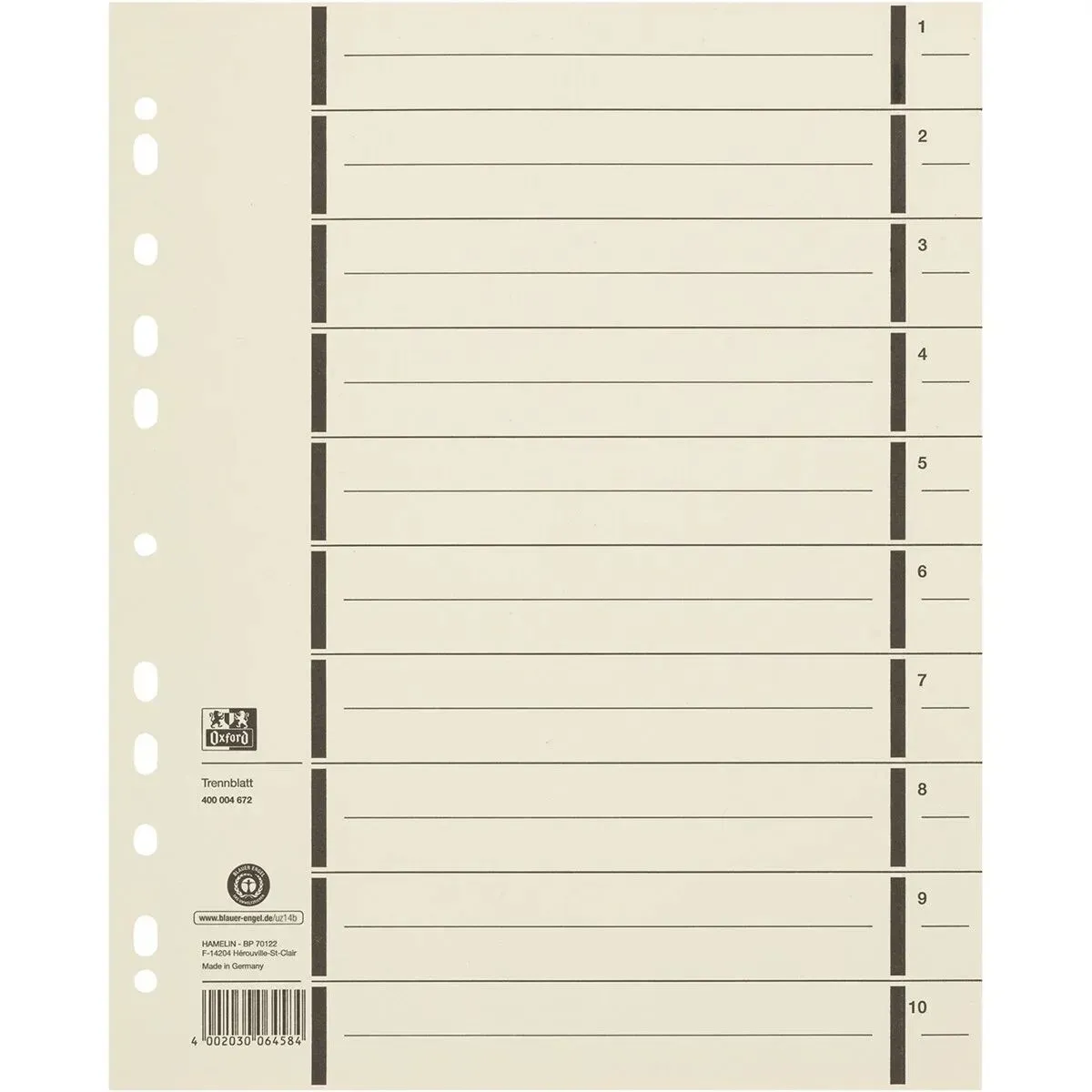 Oxford 400004672 Trennblatt Karton Beige 100 Stück(e)